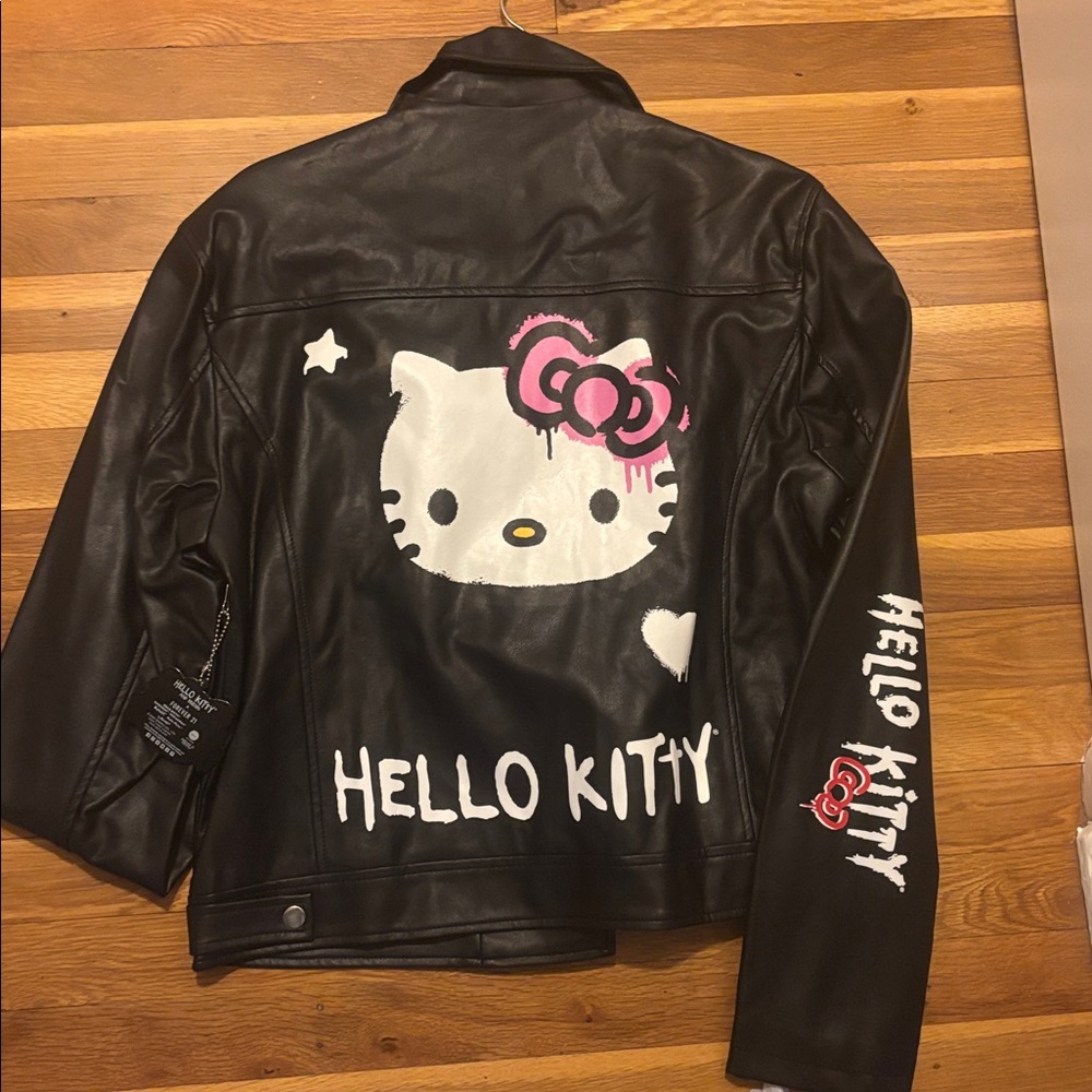 NWT Hello Kitty Black Faux Leather Moto Jacket - Picture 2 of 2